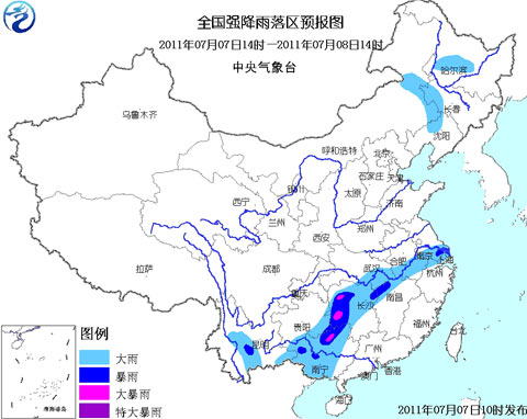 全国强降雨落区预报图 全国强降雨落区预报图