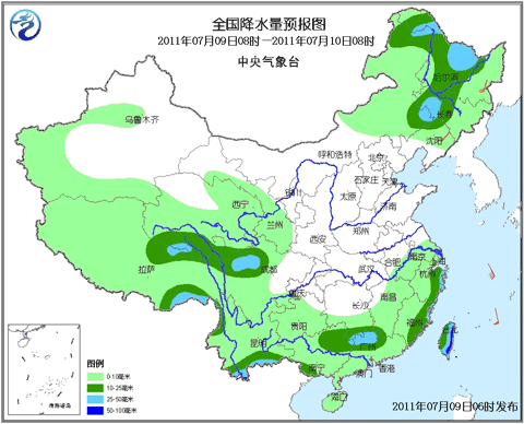 全国未来三天降水量预报