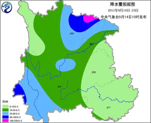 14~23日西南地区降雨量预报图